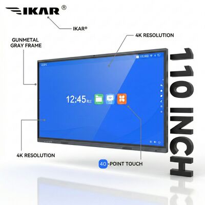 Tableau blanc interactif 4K UHD de 110 pouces : tableau intelligent à infrarouge multi-tactile 40 points avec verre trempé de protection contre la lumière bleue et cadre métallique gris anthracite pour les salles de classe et les salles de conférence d'entreprise